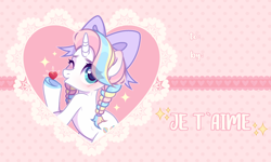 Size: 2000x1200 | Tagged: safe, artist:fenix-artist, oc, oc only, pony, unicorn, blushing, bow, commission, cute, female, hair bow, heart, hearts and hooves day, holiday, kissing, mare, multicolored hair, one eye closed, solo, unshorn fetlocks, valentine's day, wink, ych result