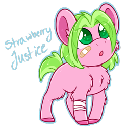 Size: 695x697 | Tagged: safe, artist:esmeia, oc, oc only, oc:strawberry justice, earth pony, pony, bandage, bandaid, earth pony oc, foal, simple background, solo, transparent background