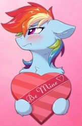 Size: 1240x1915 | Tagged: safe, artist:wolfypon, rainbow dash, pegasus, pony, g4, blushing, box of chocolates, cute, dashabetes, ear fluff, female, floppy ears, gradient background, holiday, mare, solo, tsunderainbow, tsundere, valentine's day, ych example, your character here