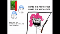 Size: 1920x1080 | Tagged: safe, fifteen.ai, pinkie pie, g4, ai voice, animated, gun, i hate the antichrist, meme, rage face, shitposting, trollface, united nations, weapon, webm