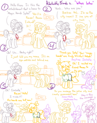 Size: 4779x6013 | Tagged: safe, artist:adorkabletwilightandfriends, bon bon, grace manewitz, raven, spike, sweetie drops, dragon, earth pony, pony, comic:adorkable twilight and friends, g4, adorkable, adorkable friends, animal crossing, bakery, blouse, bun, candy, cash register, clothes, comic, cravat, crossover, cute, disappointed, dork, female, food, glasses, gloves, humor, isabelle, male, mare, massage, massage therapy, nervous, ponified, silly, skirt, slice of life, spike gets all the mares, straight