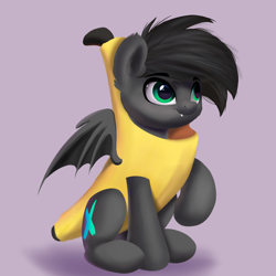 Size: 4800x4800 | Tagged: safe, artist:joaothejohn, oc, oc only, oc:xm3, bat pony, pony, banana, bat pony oc, clothes, costume, cute, food, food costume, simple background, solo, wings