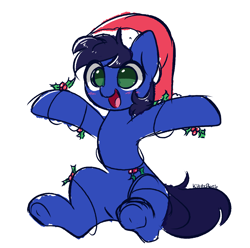 Size: 4320x4288 | Tagged: safe, artist:kittyrosie, oc, oc only, earth pony, pony, 2021, christmas, cute, earth pony oc, hat, holiday, holly, ocbetes, open mouth, santa hat, simple background, solo, white background