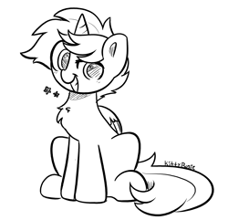 Size: 3392x3273 | Tagged: safe, artist:kittyrosie, oc, oc only, alicorn, pony, alicorn oc, chest fluff, gritted teeth, high res, horn, monochrome, sitting, sketch, solo, wings