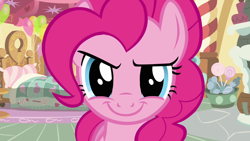 Size: 1280x720 | Tagged: safe, screencap, pinkie pie, earth pony, pony, a friend in deed, g4, season 2, adorabolical, adoraevil, close-up, cute, evil smile, grin, looking at you, smiling, smiling at you, solo