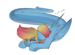 Size: 1868x1378 | Tagged: safe, artist:beardie, oc, oc only, oc:merrifeather, lamia, original species, pegasus, pony, annoyed, blue coat, colored wings, crawling, female, floppy ears, gritted teeth, lamiafied, lying down, pegasus oc, prone, scooting, simple background, solo, species swap, transparent background, two toned mane, two toned wings, wings, yellow eyes