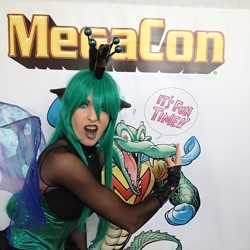 Size: 1280x1280 | Tagged: safe, artist:amazonmandy, queen chrysalis, human, g4, clothes, cosplay, costume, irl, irl human, lipstick, megacon, photo, pointing