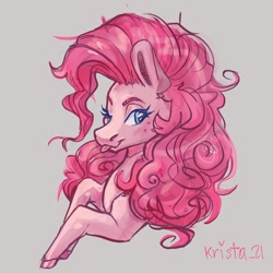 Size: 1800x1800 | Tagged: safe, artist:krista-21, pinkie pie, earth pony, pony, g4, ;p, aside glance, beige background, bust, curly hair, female, looking at you, mare, one eye closed, portrait, simple background, solo, three quarter view, tongue out