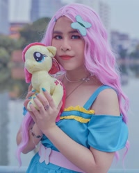 Size: 1080x1350 | Tagged: safe, artist:ryugasamas, fluttershy, human, equestria girls, g4, clothes, cosplay, costume, irl, irl human, photo, plushie
