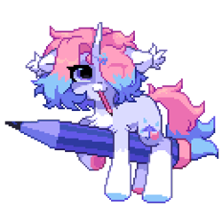 Size: 650x650 | Tagged: safe, artist:astralblues, oc, oc:astral blues, pony, unicorn, female, mare, mouth hold, pencil, pixel art, simple background, solo, transparent background