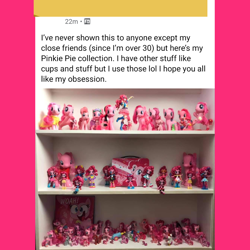 Size: 1080x1080 | Tagged: safe, kotobukiya, pinkie pie, earth pony, human, pony, equestria girls, g4, animal costume, chicken pie, chicken suit, clothes, collection, costume, irl, kotobukiya pinkie pie, multeity, party cannon, photo, pink, pink mane, rubber chicken, screenshots, shelf, text, too much pink energy is dangerous, toy, woah