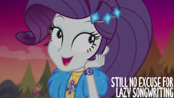 Size: 1280x720 | Tagged: safe, edit, edited screencap, editor:quoterific, screencap, rarity, equestria girls, equestria girls specials, g4, my little pony equestria girls: better together, my little pony equestria girls: sunset's backstage pass, female, geode of shielding, magical geodes, music festival outfit, open mouth, open smile, smiling, solo