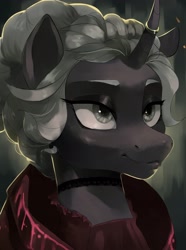 Size: 2340x3150 | Tagged: safe, artist:egil, oc, oc only, oc:tutor libri, pony, unicorn, equestria at war mod, bust, choker, female, high res, lidded eyes, mare, portrait, solo