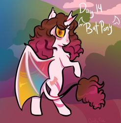 Size: 2020x2048 | Tagged: safe, artist:carconutty, oc, alicorn, bat pony, bat pony alicorn, pony, bat wings, high res, horn, rearing, solo, wings