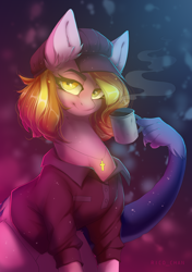 Size: 1864x2648 | Tagged: safe, artist:rico_chan, oc, earth pony, pony, cup, glowing, glowing eyes, halfbody, solo, teacup