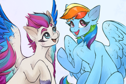 Size: 4500x3000 | Tagged: safe, artist:rico_chan, rainbow dash, zipp storm, pegasus, pony, g4, g5, my little pony: a new generation, duo, open mouth, sketch