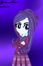 Size: 249x375 | Tagged: safe, artist:yulianapie26, rarity, equestria girls, g4, abstract background, base used, clothes, clothes swap, crystal prep academy uniform, female, frown, school uniform, solo