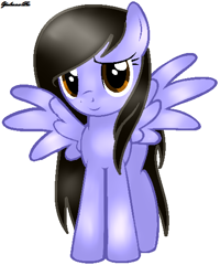 Size: 442x552 | Tagged: safe, artist:yulianapie26, oc, oc only, pegasus, pony, base used, brown eyes, eyelashes, front view, full body, hooves, pegasus oc, signature, simple background, smiling, solo, spread wings, standing, white background, wings