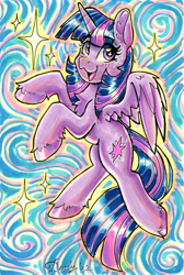 Size: 1806x2684 | Tagged: safe, artist:dandy, twilight sparkle, alicorn, pony, g4, :3, abstract background, chest fluff, copic, cute, ear fluff, female, horn, looking at you, marker drawing, open mouth, solo, traditional art, twiabetes, twilight sparkle (alicorn), unshorn fetlocks, wings