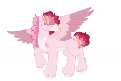 Size: 1280x854 | Tagged: safe, artist:itstechtock, oc, oc:cupid blush, pegasus, pony, colored wings, hair over eyes, male, simple background, solo, stallion, two toned wings, white background, wings