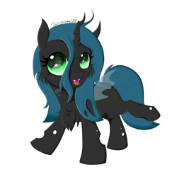 Size: 1080x1080 | Tagged: safe, artist:fajnyziomal, queen chrysalis, changeling, changeling queen, pony, g4, cheek fluff, chest fluff, female, filly, foal, simple background, solo, white background