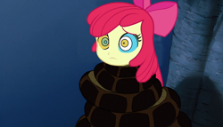 Size: 1884x1080 | Tagged: safe, artist:ocean lover, edit, apple bloom, python, snake, equestria girls, g4, bow, coils, dialogue in the description, disney, hypno eyes, hypnosis, hypnotized, jungle book, kaa, kaa eyes, mind control, night, red hair, squeeze, the jungle book, tree, wrapped up