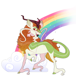 Size: 2000x2000 | Tagged: safe, artist:uunicornicc, autumn blaze, kirin, g4, alternate design, cloud, februpony, high res, rainbow, simple background, solo, transparent background, unshorn fetlocks