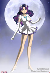Size: 1806x2674 | Tagged: safe, artist:lannamisho, rarity, human, g4, 2012, anime, clothes, gloves, high heels, humanized, long gloves, miniskirt, moon, night, night sky, sailor moon (series), sailor rarity, sailor senshi, shoes, skirt, sky, solo