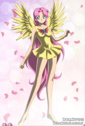 Size: 1810x2674 | Tagged: safe, artist:lannamisho, fluttershy, human, g4, 2012, anime, clothes, humanized, miniskirt, sailor fluttershy, sailor moon (series), sailor senshi, skirt, solo, wings