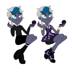 Size: 3600x3300 | Tagged: safe, artist:idkhesoff, artist:kb-gamerartist, oc, oc only, oc:elizabat stormfeather, equestria girls, g4, base used, boots, bracelet, clothes, clothes swap, dress, equestria girls-ified, eyeshadow, fangs, female, high heel boots, high res, jewelry, lipstick, makeup, mirror, open mouth, rarity peplum dress, shirt, shoes, simple background, skirt, socks, solo, stockings, sweater, thigh highs, transparent background