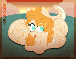 Size: 3600x2800 | Tagged: safe, artist:snakeythingy, pear butter, lamia, monster pony, original species, snake, snake pony, g4, coils, cute, forked tongue, high res, lamiafied, pearabetes, species swap, tongue out