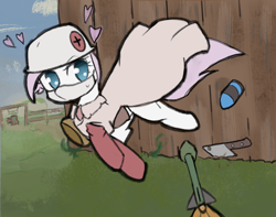 Size: 2010x1581 | Tagged: safe, artist:solid shrimp, nurse redheart, earth pony, pony, g4, /mlp/ tf2 general, cleaver, clothes, dress, face mask, female, grass, grenade, hat, heart, koth harvest, mare, mask, medic, medic (tf2), rocket, solo, team fortress 2