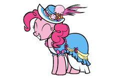 Size: 4000x2500 | Tagged: safe, artist:nitlynjane, pinkie pie, earth pony, pony, g4, magical mystery cure, accessory, candies, candy, clothes, dress, eyes closed, female, gritted teeth, hat, ice cream, mare, ribbon, simple background, smiling, solo, transparent background