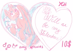 Size: 3508x2480 | Tagged: safe, artist:ardilya, pony, any gender, any race, any species, commission, high res, holiday, sketch, solo, valentine, valentine's day, ych sketch, your character here