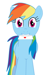 Size: 1120x1700 | Tagged: safe, artist:theawesomeguy98201, rainbow dash, g4, letter, looking at you, mouth hold, simple background, solo, white background