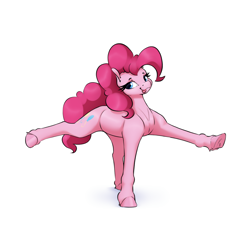 Size: 2250x2190 | Tagged: safe, artist:aquaticvibes, pinkie pie, earth pony, pony, g4, extended trot pose, female, frog (hoof), high res, mare, ponk, raised hoof, simple background, solo, standing on two hooves, tongue out, underhoof, white background