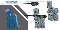 Size: 3787x1897 | Tagged: safe, artist:wyntermoon, oc, oc:star paladin thunder, earth pony, pony, fallout equestria, armor, bullet, fallout, fallout equestria: falling ashes, female, gun, machine gun, mare, power armor, reference sheet, simple background, solo, weapon
