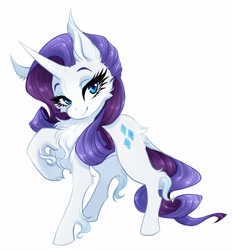 Size: 3799x4096 | Tagged: safe, artist:myskit2, rarity, pony, unicorn, g4, chest fluff, curved horn, cute, dock, horn, lidded eyes, looking at you, raribetes, simple background, solo, tail, white background