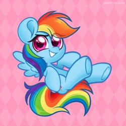 Size: 2598x2598 | Tagged: safe, artist:ninnydraws, rainbow dash, pegasus, pony, g4, cute, dashabetes, female, grin, heart, heart eyes, high res, looking at you, mare, smiling, solo, wingding eyes