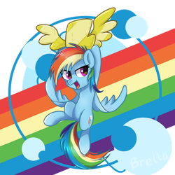 Size: 1280x1280 | Tagged: safe, artist:brella, rainbow dash, pegasus, pony, g4, badge, female, flying, mare, open mouth, rainbow, simple background, solo, transparent background