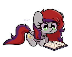 Size: 1352x1086 | Tagged: safe, oc, oc only, oc:evening prose, pegasus, pony, book, chibi, female, freckles, jewelry, mare, necklace, pearl necklace, reading, simple background, solo, transparent background