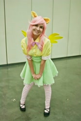 Size: 2730x4096 | Tagged: safe, fluttershy, human, bronycon, bronycon 2015, g4, clothes, cosplay, costume, irl, irl human, photo, solo, stockings, thigh highs