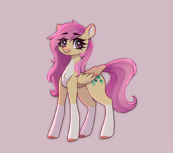 Size: 1280x1134 | Tagged: safe, artist:_alixxie_, fluttershy, pegasus, pony, g4, alternate cutie mark, alternate design, chest fluff, coat markings, colored ears, colored hooves, dark mask (facial marking), facial markings, female, freckles, full body, heart eyes, looking at you, mare, pale belly, pink background, simple background, socks (coat markings), solo, wingding eyes