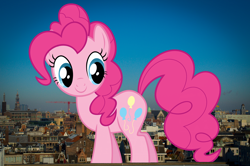Size: 1920x1277 | Tagged: safe, artist:reginault, artist:thegiantponyfan, pinkie pie, earth pony, pony, g4, amsterdam, female, giant pinkie pie, giant pony, giant/macro earth pony, giantess, highrise ponies, irl, macro, mare, mega giant, netherlands, photo, ponies in real life