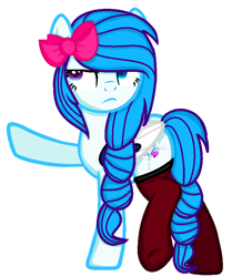 Size: 744x890 | Tagged: safe, artist:yulianapie26, oc, oc only, pegasus, pony, base used, bow, clothes, female, frown, hair bow, heterochromia, mare, pegasus oc, raised hoof, simple background, socks, solo, stockings, thigh highs, unamused, white background, wings