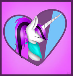 Size: 2396x2502 | Tagged: safe, artist:maneblue, oc, oc only, pony, unicorn, bust, eyes closed, female, high res, mare, neckerchief, purple background, simple background, solo