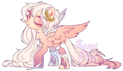 Size: 3213x1863 | Tagged: safe, artist:88yanapro88, oc, oc only, pegasus, pony, eye scar, laurel wreath, one eye closed, pegasus oc, raised hoof, scar, simple background, transparent background, wings, wink