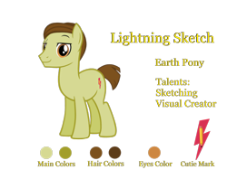 Size: 2160x1620 | Tagged: safe, artist:georgegarza01, oc, oc only, oc:lightning sketch, cutie mark, raised eyebrow, reference sheet, simple background, solo, transparent background, vector