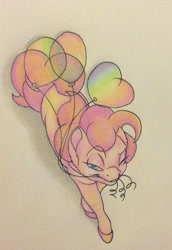 Size: 881x1277 | Tagged: safe, artist:razledazle, pinkie pie, earth pony, pony, g4, balloon, mouth hold, solo, traditional art