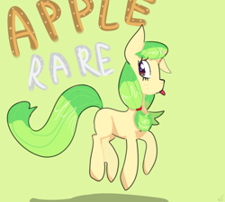 Size: 1200x1080 | Tagged: artist needed, safe, artist:kerywho, oc, oc only, oc:apple rare, oc:applerare, earth pony, pony, ask apple rare, earth pony oc, female, green background, looking back, one ear down, simple background, solo, tongue out
